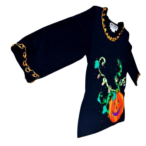 VTG  Jack B Quick Jack O Lantern Top Small  Halloween Black Embellished Applique - Picture 3 of 12